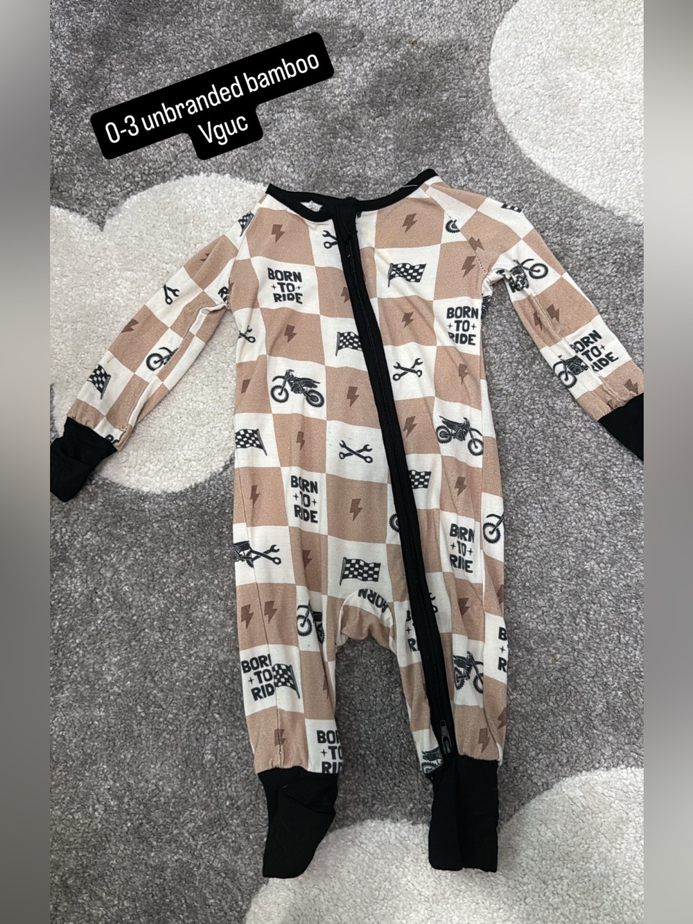 Unbranded Beige & White 'Born to Ride' Bamboo Baby One-Piece
